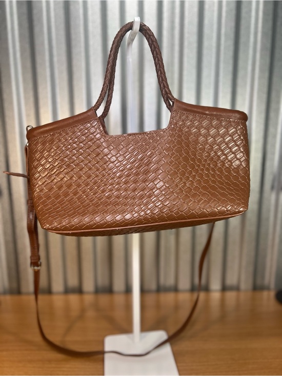 Handbags - Brown Woven Satchel Bag Convertible Crossbody Braided Handle Cognac Purse